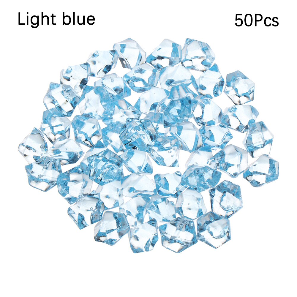 50Pcs/bag Colorful 1.4*1.1cm Aquarium Acrylic Stones Crystal Ice Cubes Decor Vase Filler Pebble Fish Tank Decor Flower Pot Decor: light blue