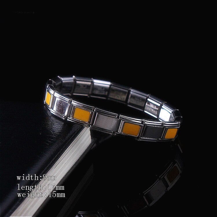 Bracelet à breloques en acier inoxydable pour femme, bijoux en treillis jaune, élastique, extensible, énergie, Germanium magnétique, italien, ST33