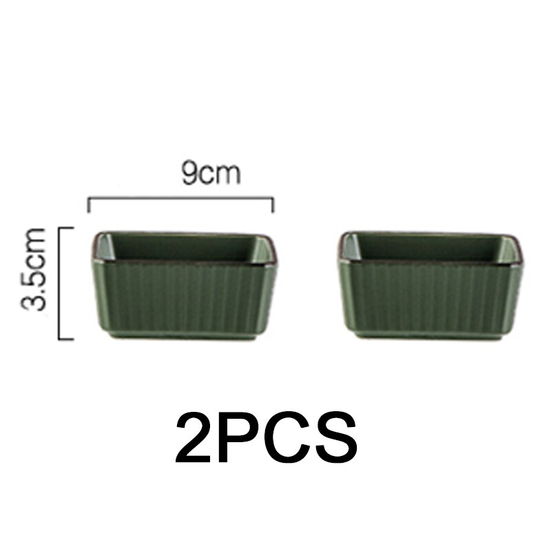Muzity Keramische Vierkante Kommen Saus Schotel Porselein Dessert Snack Platen Met Bamboe Lade Kerstcadeau: green-2pcs bowls