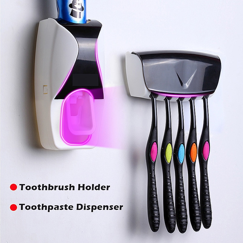 Dust-proof Toothbrush Holder with Automatic Toothpaste Dispenser Wall Mount Storage Rack Bathroom Accessories Set Squeezer