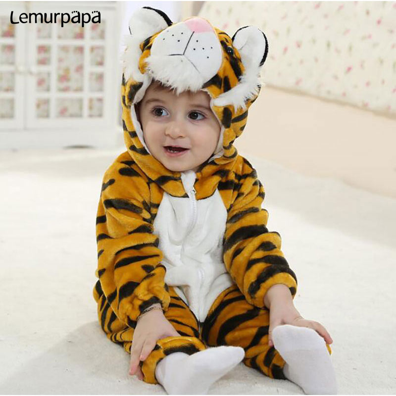 Roupas de bebê bonito tigre animal traje da criança menino menina onesie flanela quente zíper recém-nascido engraçado macacão kigurumis
