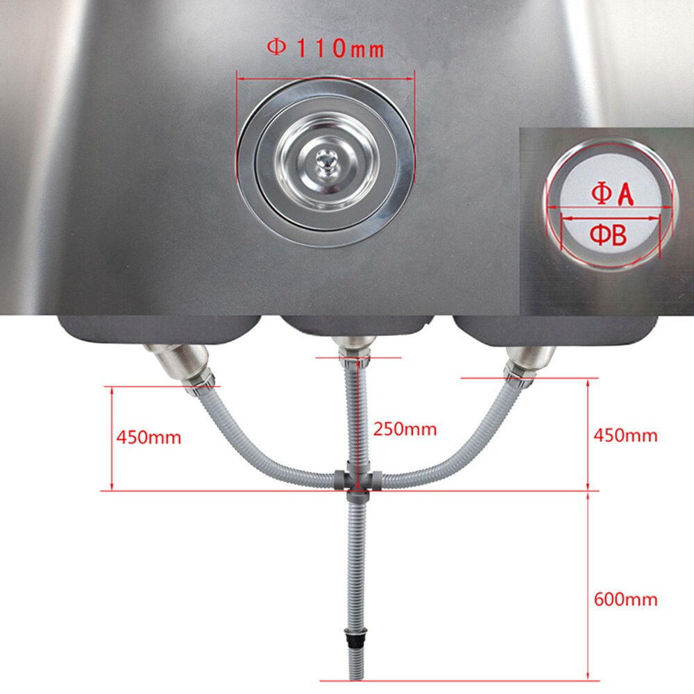 Talea Triple sink basin drain waste kit 110mm sink drain strainer with steel wire hoses kitchen sink drainage system Z3009C001