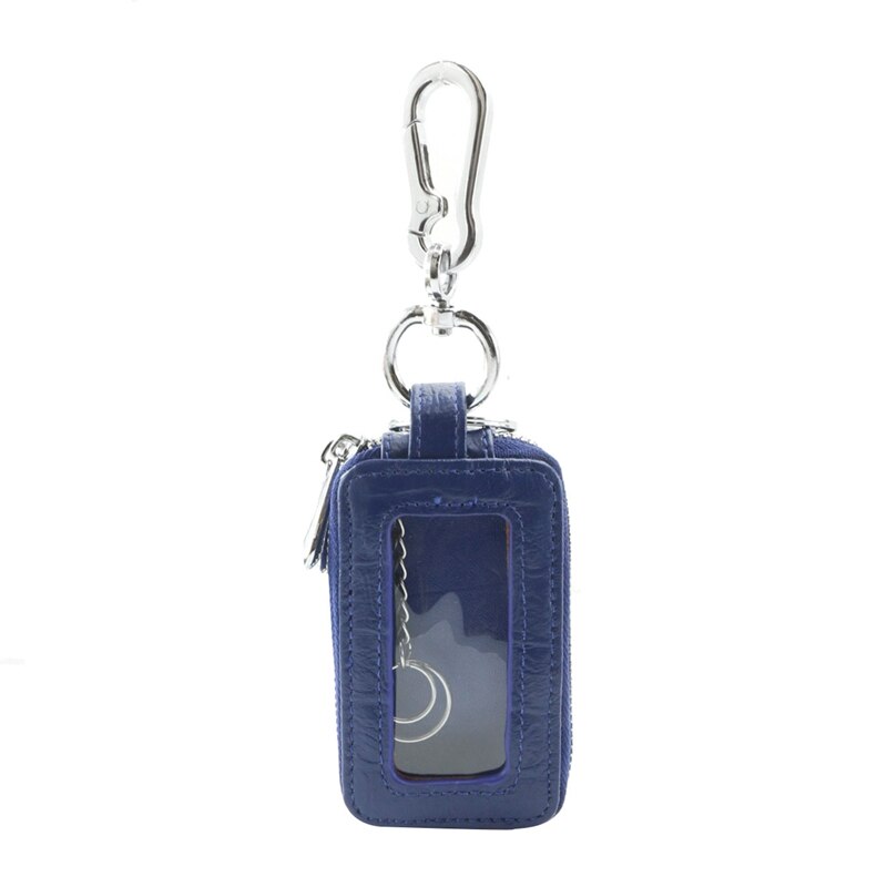 Voiture porte-clés portefeuille en cuir sac à fermeture éclair majordome porte-clés boîte Double fermeture éclair avec fenêtre: Blue