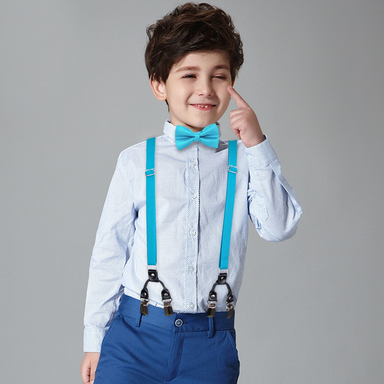 Tirantes de Color sólido para niños, conjunto de pajarita, cinturón elástico ajustable para niño, para boda, de cumpleaños, tirantes con Clip en forma de Y: BJ-0016