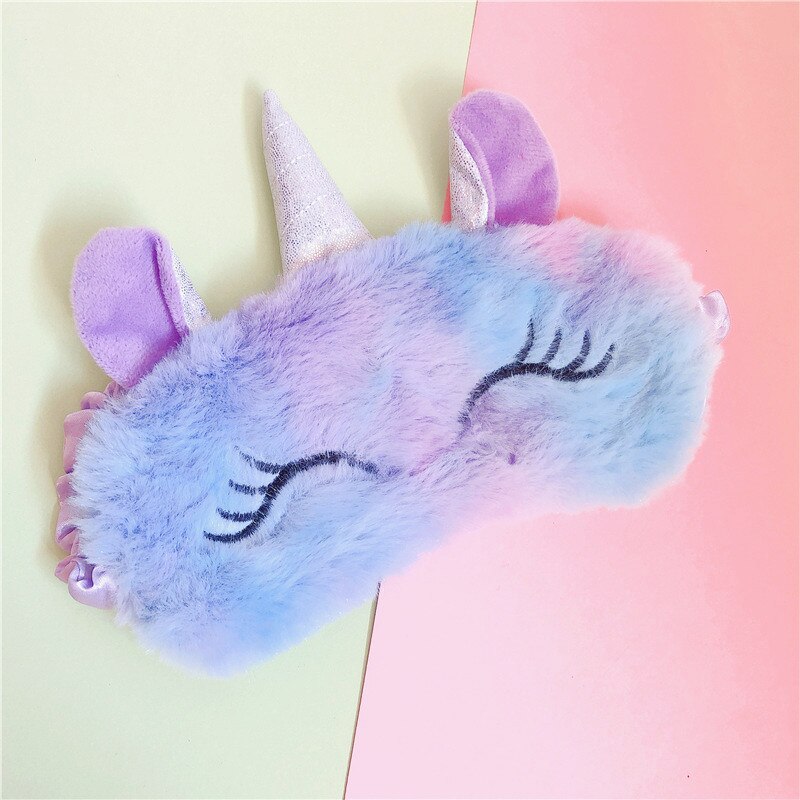 3D dessin animé licorne oeil masque soie variété masque de couchage en peluche oeil ombre couverture vue Relax masque pour voyage maison fête: 1PC  Purple 1
