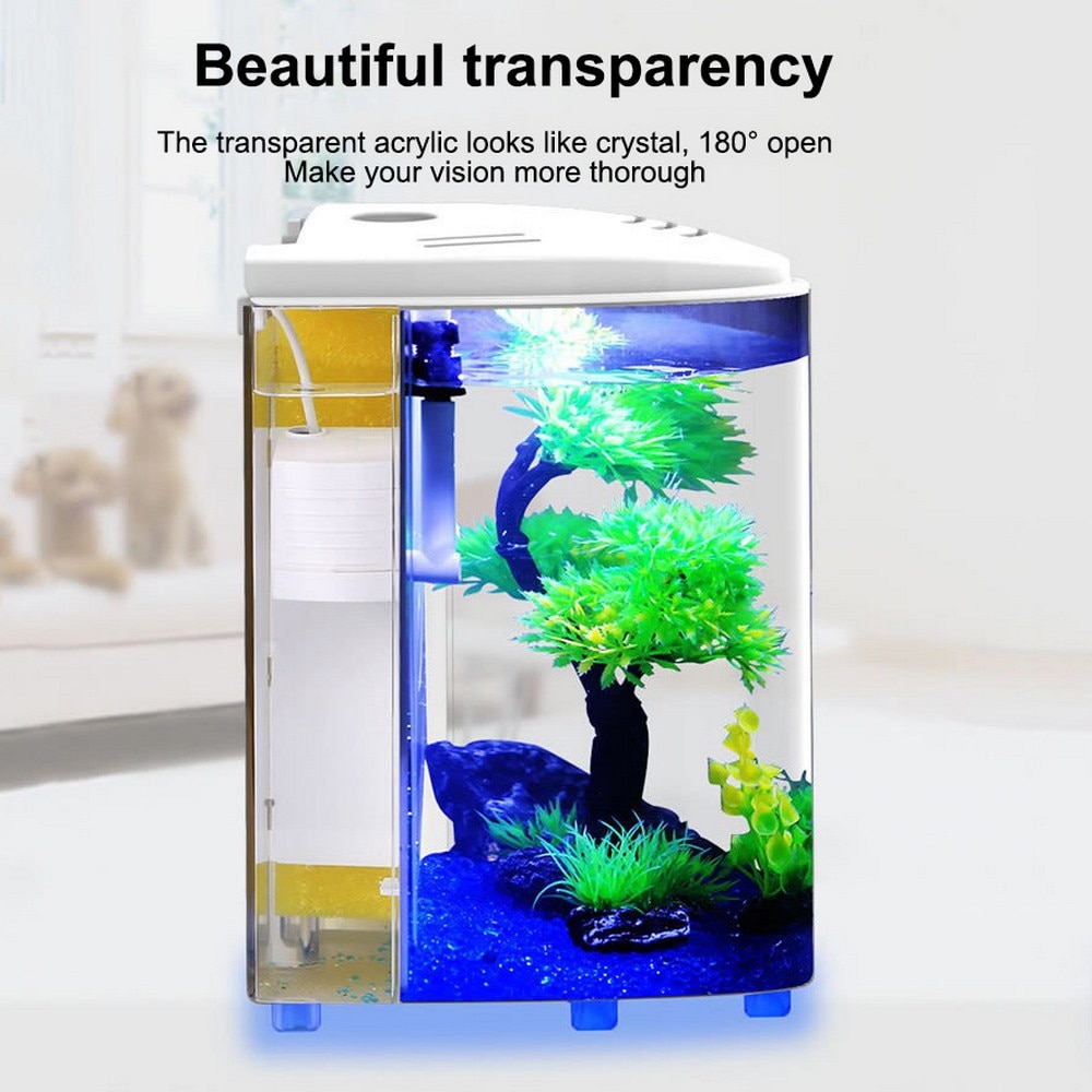 Akwarium 5L akwarium USB doprowadziło połowa księżyc mini akwarium akrylowe o dużej pojemności domu biura na biurko wodne artykuły dla zwierząt