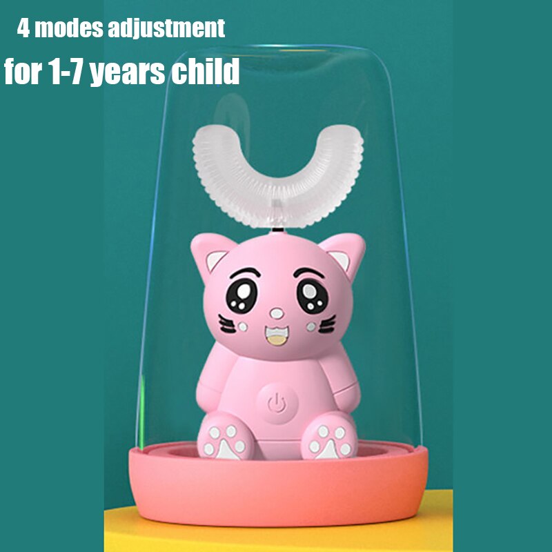 Smart U-Shaped Electric Toothbrush Kids Silicon Automatic Ultrasonic Teeth Tooth Brush Cartoon Pattern Children 360 Degrees Home: Uxingyashua-03