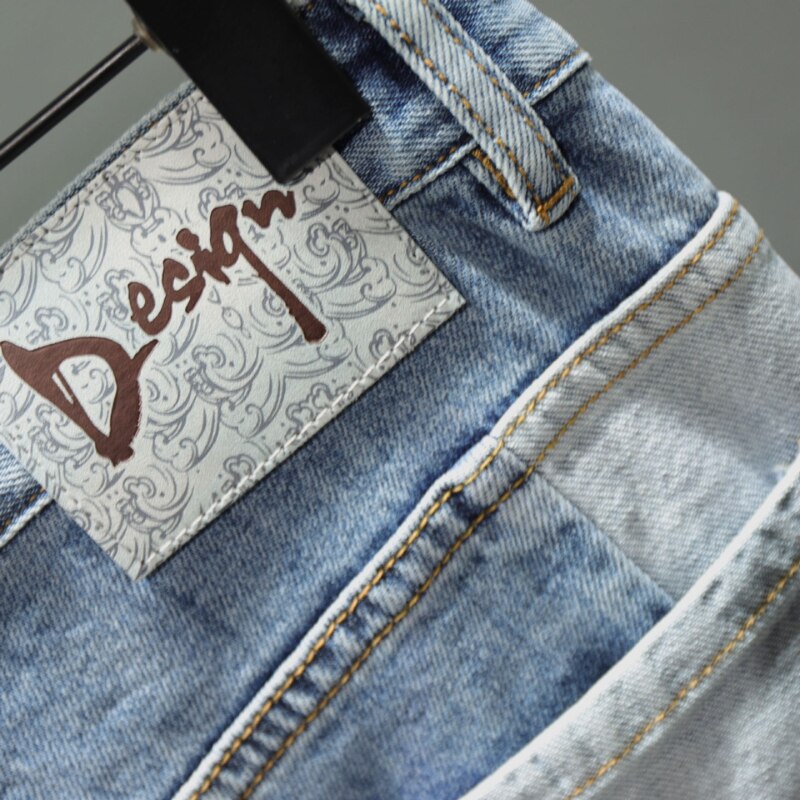 Pantalones cortos vaqueros para hombre, Shorts con personalidad, varios bolsillos, colores mezclados, parche de costura, rasgados, ropa de calle masculina