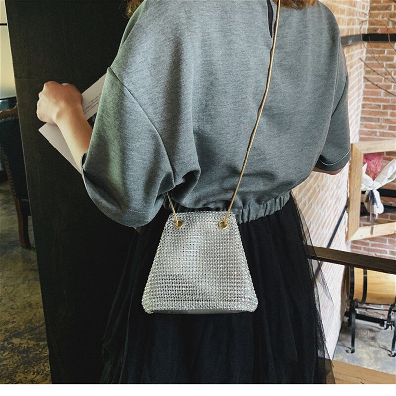 Kupplung-tasche mit diamanten, strass-ketten-schultertasche für damen, luxuriöse damenhandtasche für abend/Party/hochzeit, silberne beuteltasche