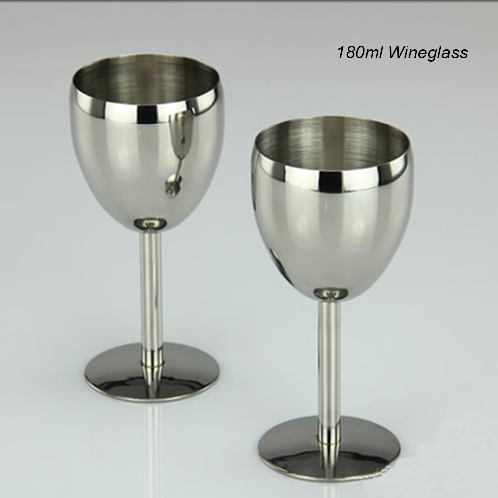Copas de vino de acero inoxidable 18/8, copa de vino de Metal para Bar, champán, cóctel, beber, suministros de , 2 uds.