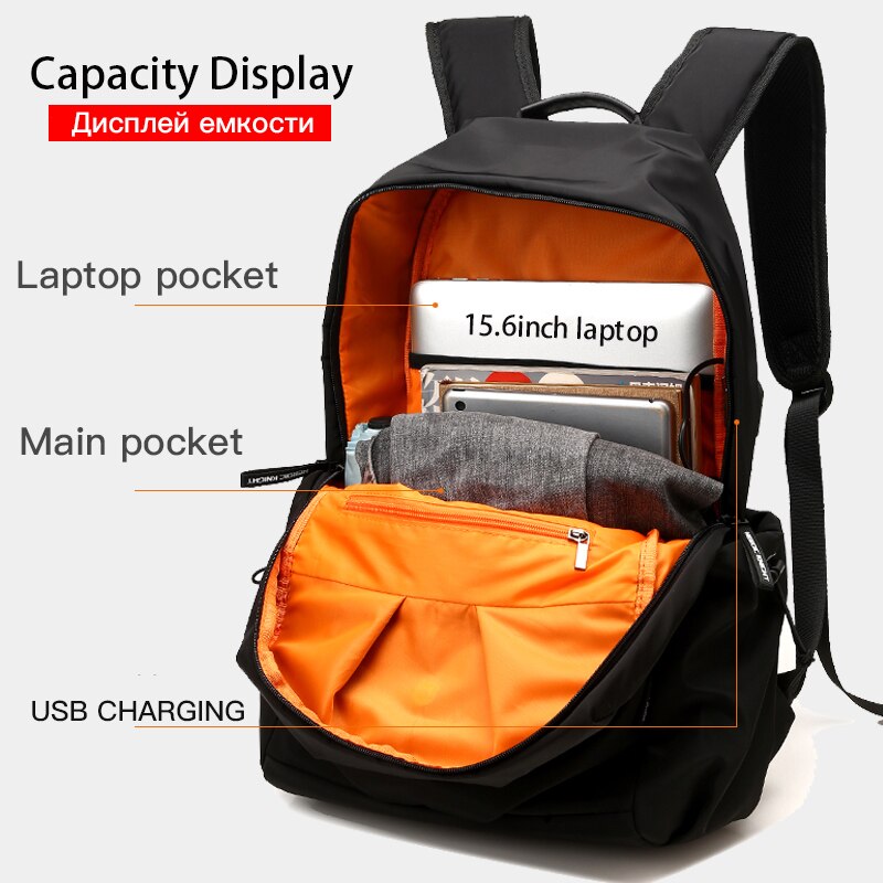 Men Backpack School Bag Water Proof Backpack men External USB Charge Rucksack