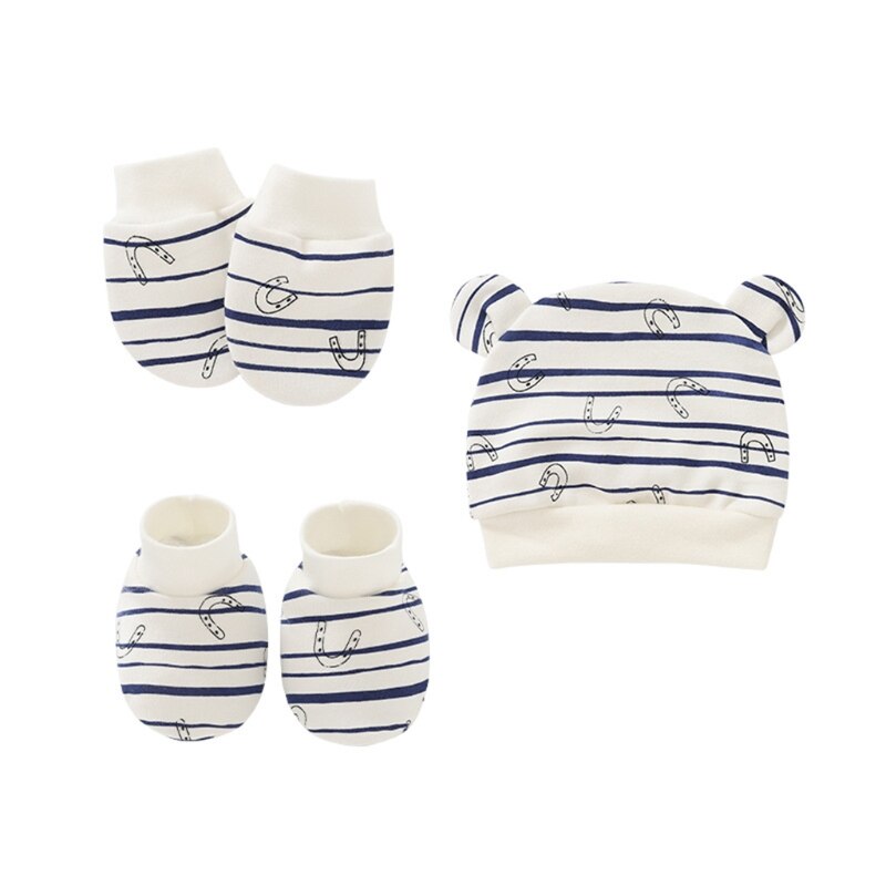 Baby Anti Krassen Katoenen Handschoenen + Oren Hoed + Voet Cover Set Wanten Sokken Beanie A2UB: 2