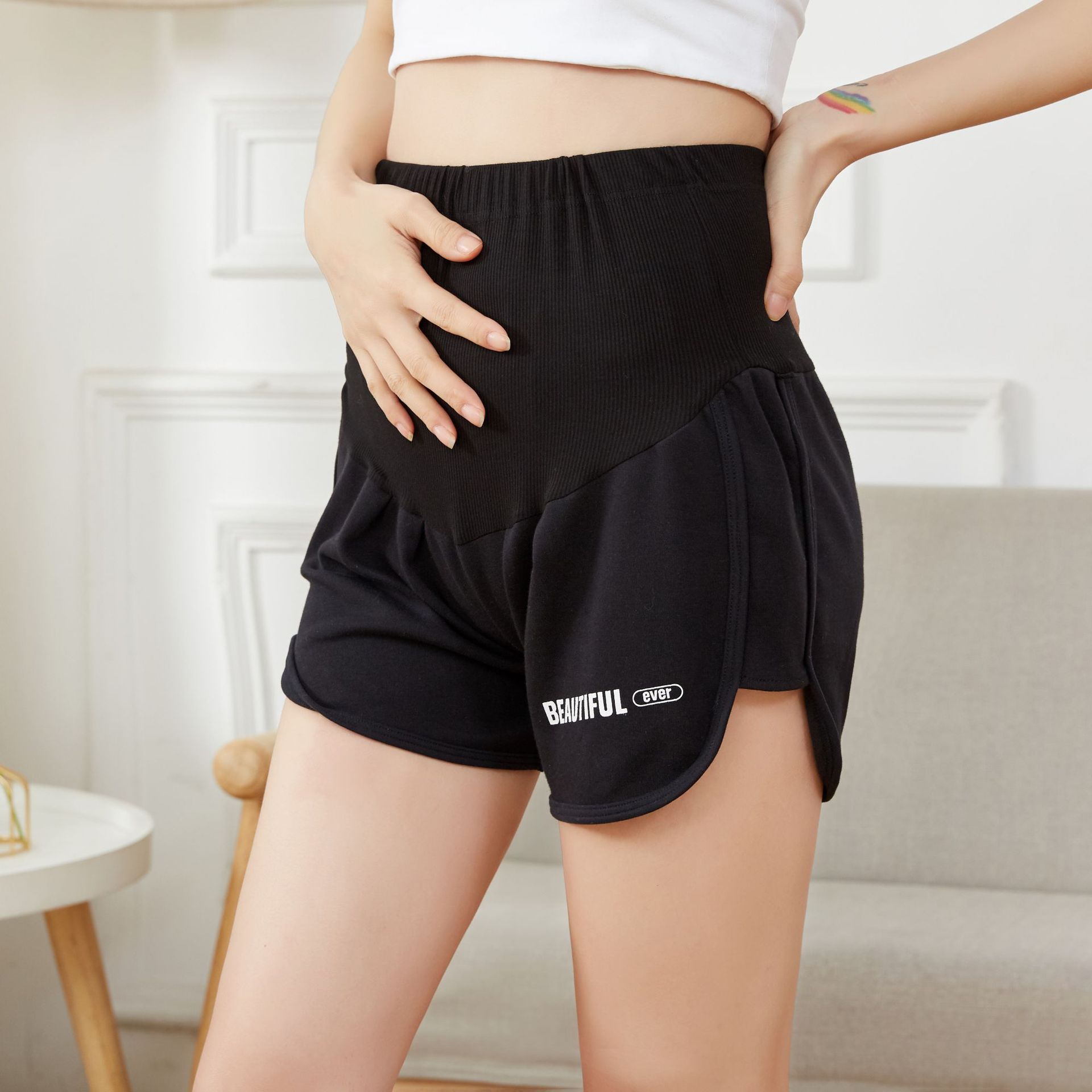 Sommer Baumwolle Mutterschaft Shorts Casual Sport Shorts Lose Außen Kurze Hose für Schwangere Frauen Plus Größe Mutterschaft Kleidung: black / XXL