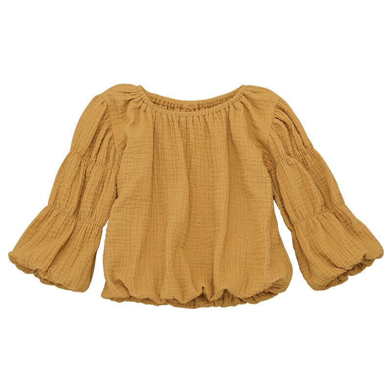 4 Kleuren Baby Meisjes Lantaarn Mouwen Tops Shirts Blouse Warm Ronde Hals Herfst Kleding: YELLOW / 6