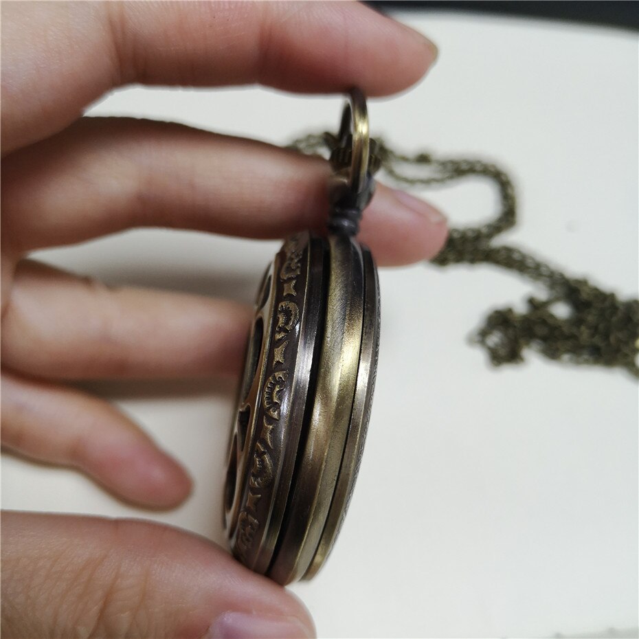 Antique Bronze Hollow Flower Quartz Pocket Watch Arabic Numerals Display Necklace Watches Fob Chain Half Hunter Pocket Clock
