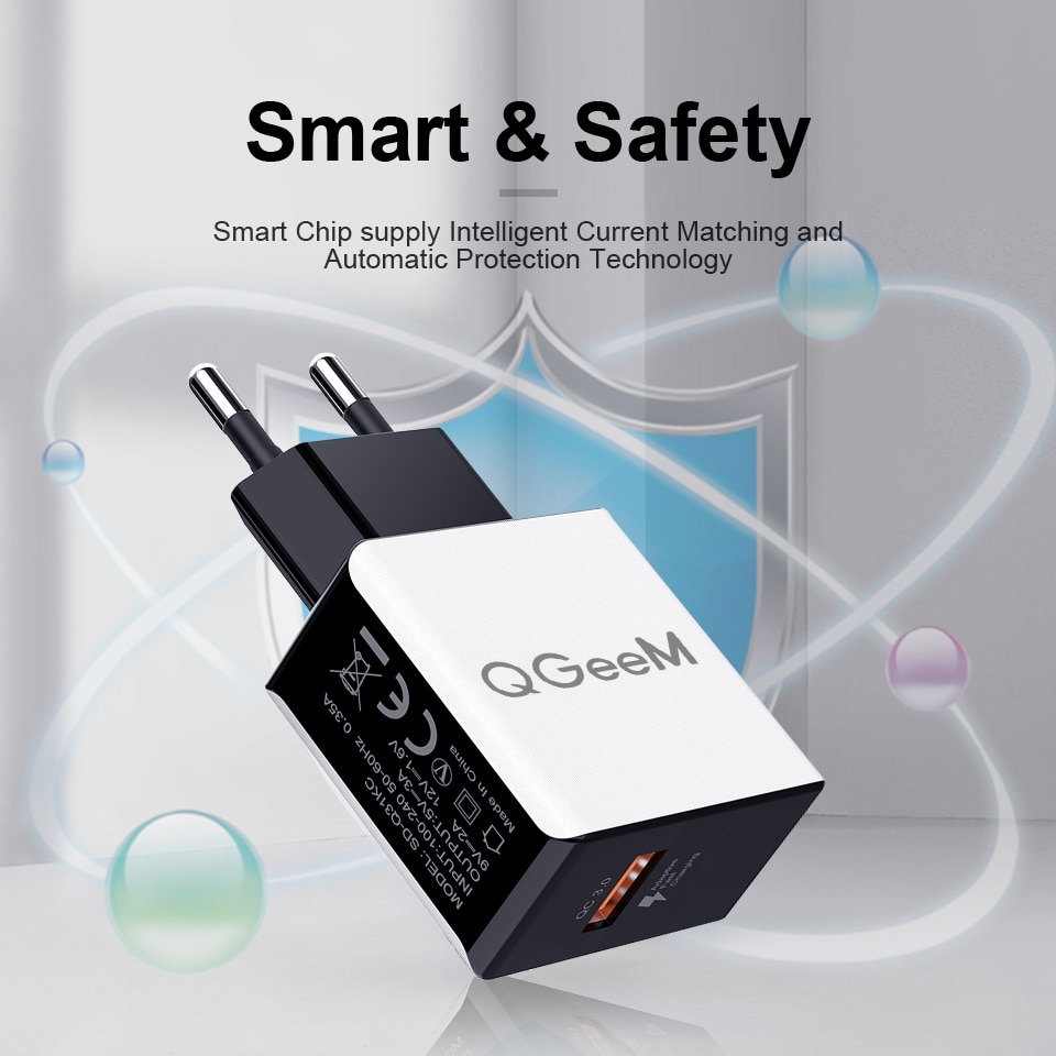 QGEEM-cargador USB QC 3,0, adaptador de carga rápida 3,0, dibujo de fibra, para iPhone, Xiaomi Mi9, UE, EE. UU.