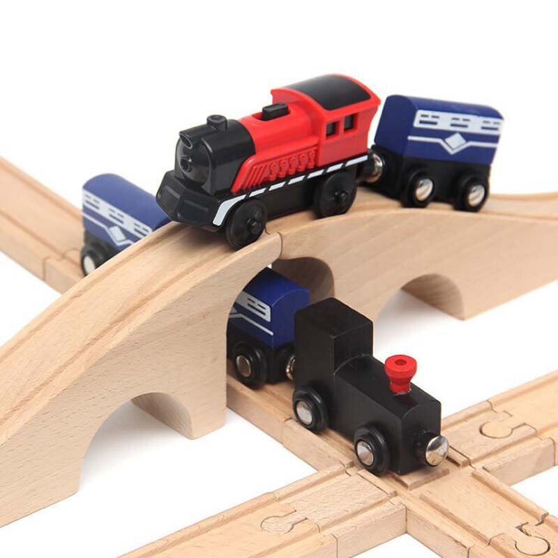 Wooden Train Track ALL Kinds Wooden Railway Set Accessories Bridge Wood Tracks Train Secene Educational Toys For Children