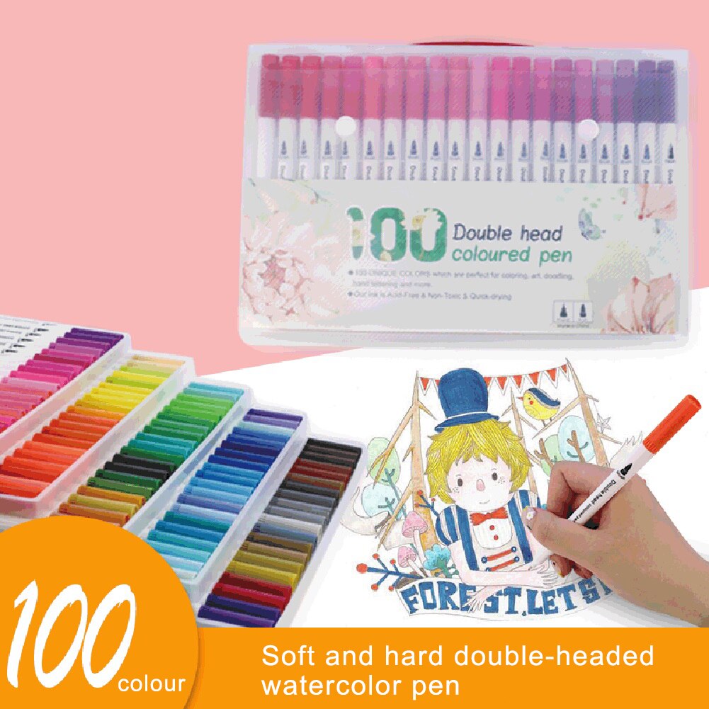 100 Colors Set Dual Tip Drawing Painting Watercolor Art Marker Pens Brush Pen For School Supplies Stationery