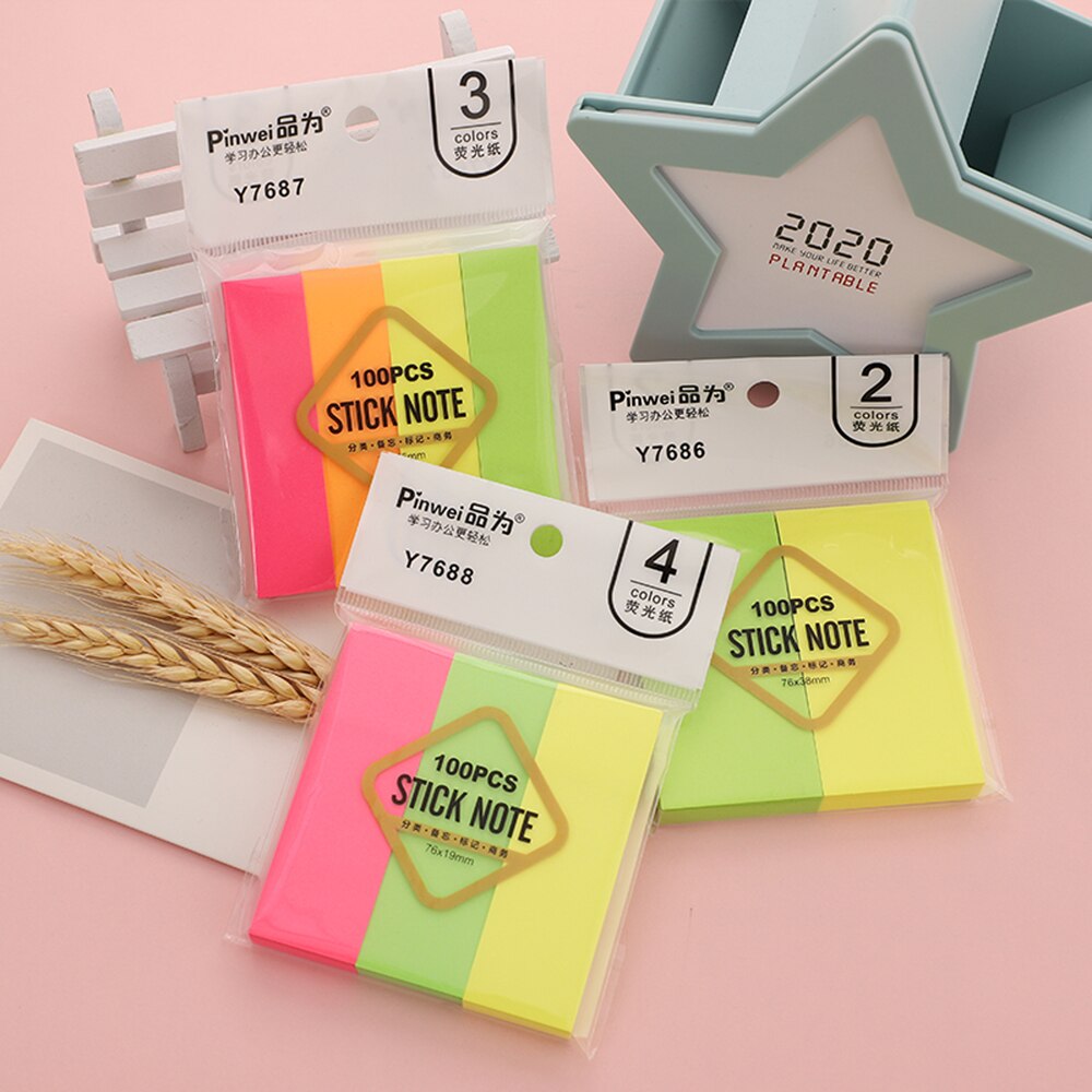 Neon Sticky Flags 100 sheets Florescent Memo Pad Self-Adhesive Post-it Writting Pad Memo Paper Block Stick Note Label Bookmark
