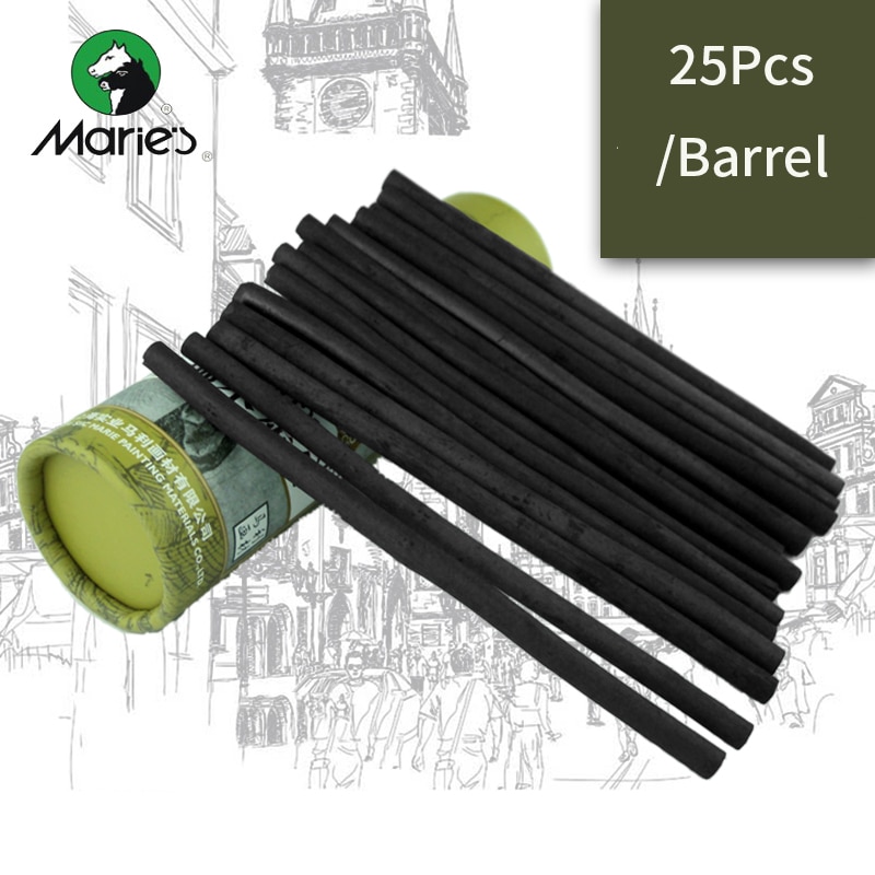 Marie&#39;s 5-7mm Katoen Wilg Houtskool Potloden 25Pcs Tekening Potlood Voor Schets Chinese Schilderkunst Zwart Bold carbon Staaf Art Supplies