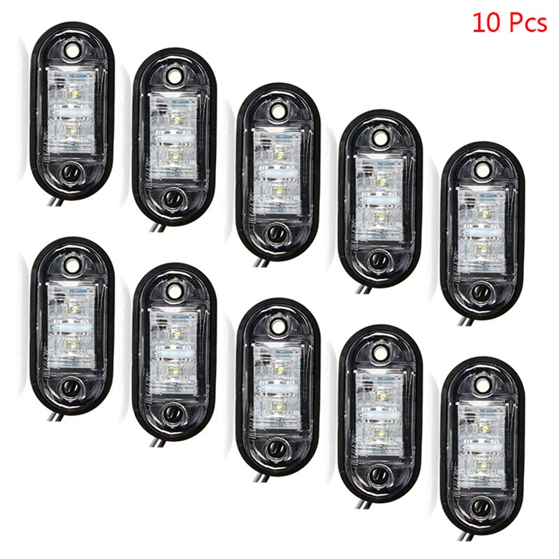 10 stk advarselslys ledd diode lys tilhengerbil oransje hvit rød ledet sidemarkeringslampe oval klarering trailer lys 66 x 27.5mm: Hvit