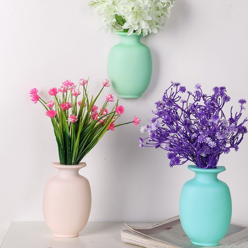 1pc diy nano magic gummi silikone sticky flower vase wall hang vase container floret flaske vase dekoration hjem blomstervaser