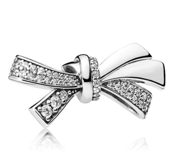 Echtes 925 Sterling Silber Perle Charme Funkelnden Übergroßen Brillante Bogen Mit Kristall Perlen passen Frauen Pfanne Armbinde & Neckla