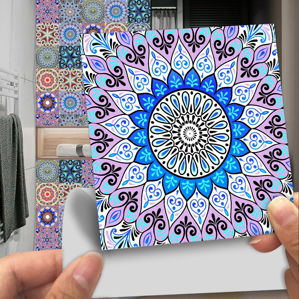 Mandala pattern retro simulation tile sticker Furniture renovation Kitchen bathroom deco self-adhesive waterproof wall sticker