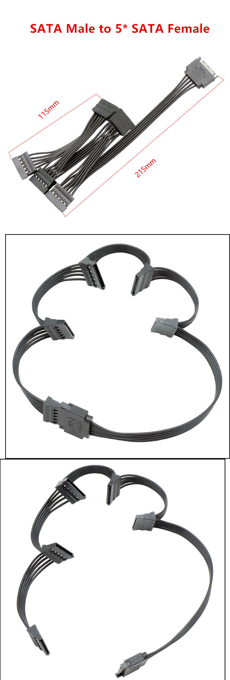 15 PIN Sata Power Splitter 15Pin SATA Male 1 to 3/4/5/6 SATA Female Power Splitter Adapter Cable: WHITE