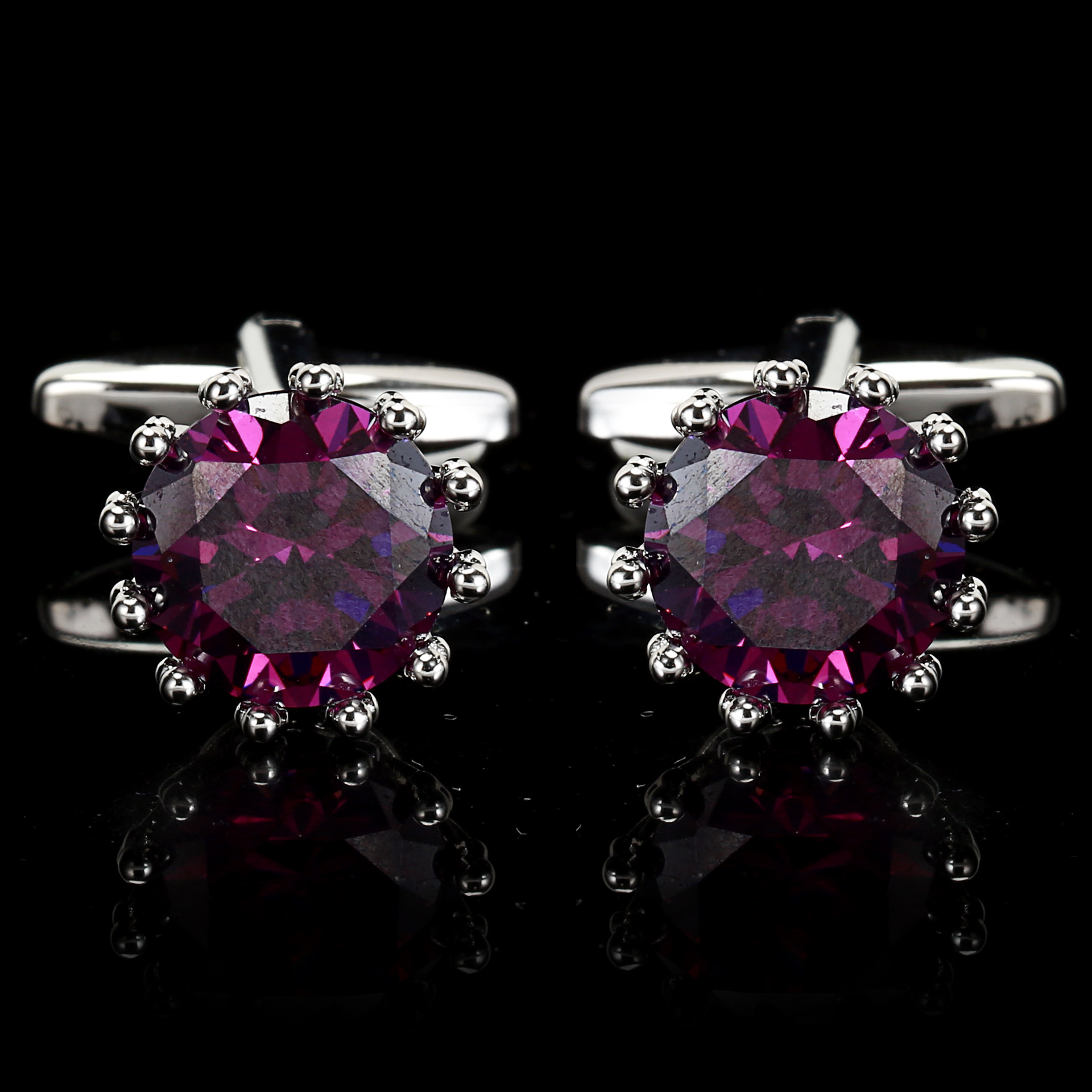 Luxury Rhinestone Cufflinks for Mens French Shirt Cuff Link Business Banquet Wedding Groom Anniversary Accessories Jewelry: silver-purple