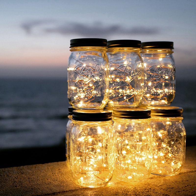 20 LED Solar Fairy Xmas Light Lamp Mason Jar 2M Warm White Lights Hanging Lantern Outdoor Patio Garden Decor T8WE