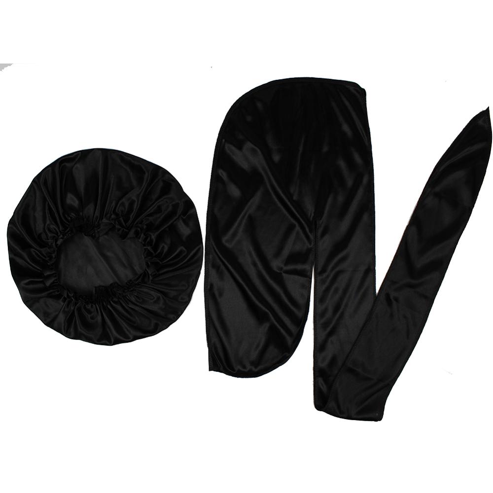 Durags soyeux, bandanas pour hommes, durag soyeux assorti, bonnet en soie pour femmes, bonnet de nuit, turban, chapeau longue queue, durag, casquette ondulée: Noir