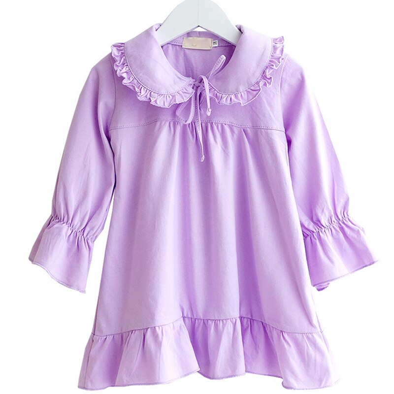 Piger pyjamas baby natkjole nattøj 100%  bomuld tynde lange ærmer hjemmetøj børn natkjoler 2y-14y: Lilla / 10