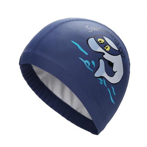 Lovely Cartoon Dolphin Kids Children Waterproof Swimming Cap Ear Protection Hat: Navy Blue