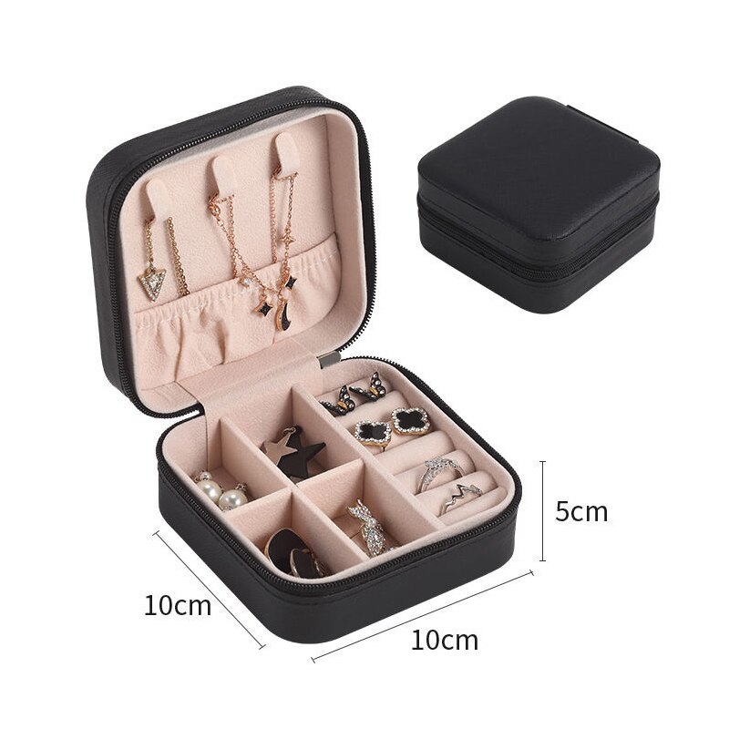 Schmuck Organizer Box Anzeige Reise Schmuck Fall Tragbare Schmuck Box Zipper Leder Lagerung Joyeros Organizador De Joyas: black 2