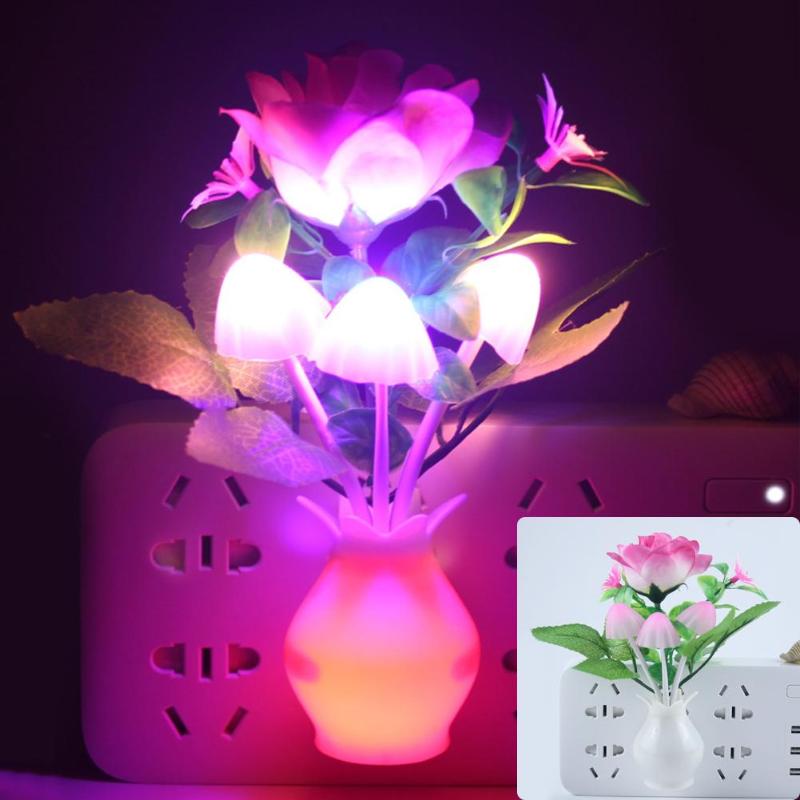 Led Kleurrijke Bloem Night Lights Luminous Lamp Us/Eu Plug Sensor Thuis Slaapkamer Decor Sensor Nachtlampje Romantische Huis decoratie