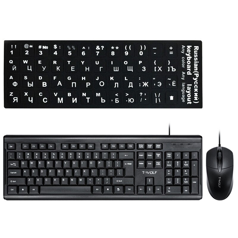 Wired Keyboard Mouse Computer Office Russian Español Set Backlight Gaming Mechanical Feel USB 104 Keycaps Laptop Bundle Keyboard: Russian