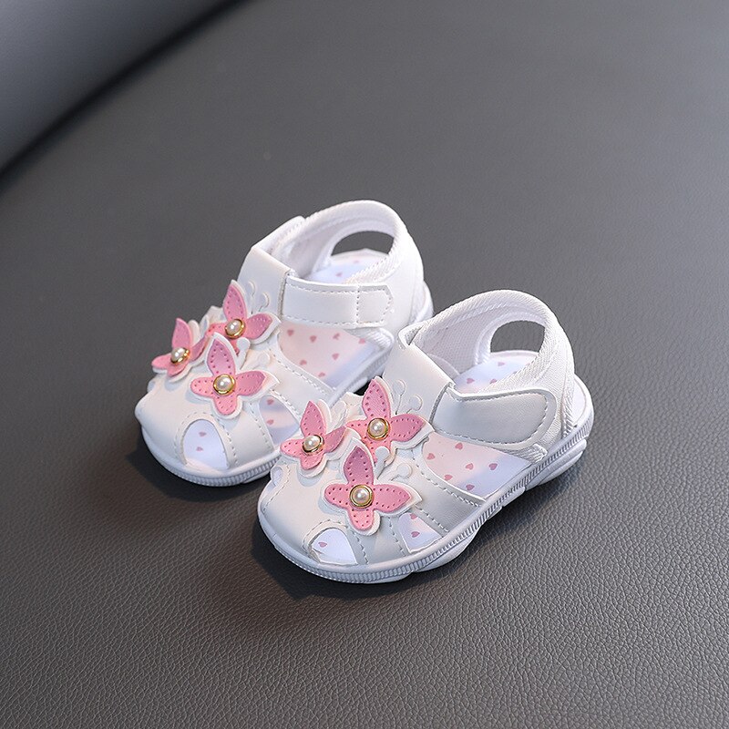 2022 Sweet Flower Baby Girl Shoes First Walkers Summer Toddler Sandals Kids Infant Princess Shoes: SBA42 White / CN17 insole 12.5cm