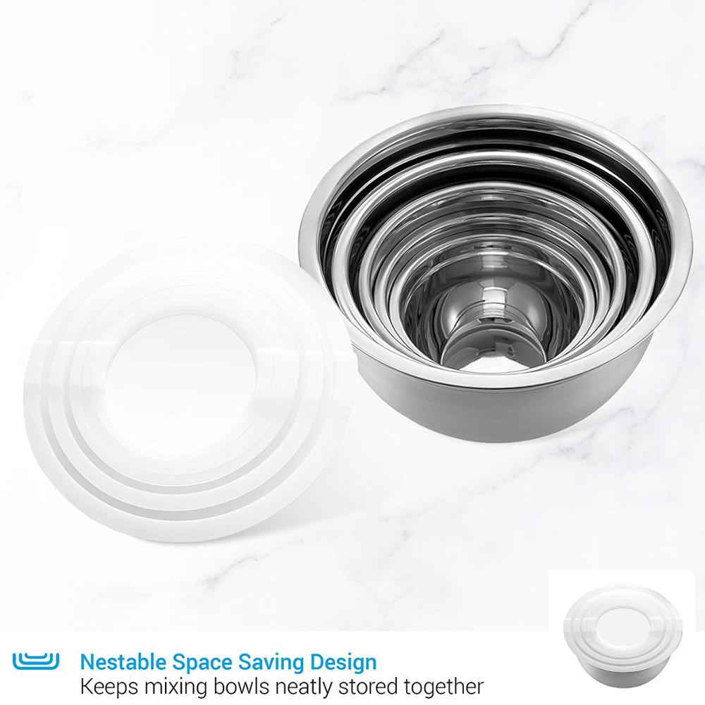 Conjunto de Boles para ensalada de acero inoxidable 3 uds., Bol para mezclar ensaladas con tapa, mezclador de tartas DIY, cocina, utensilios para hornear y almacenar alimentos