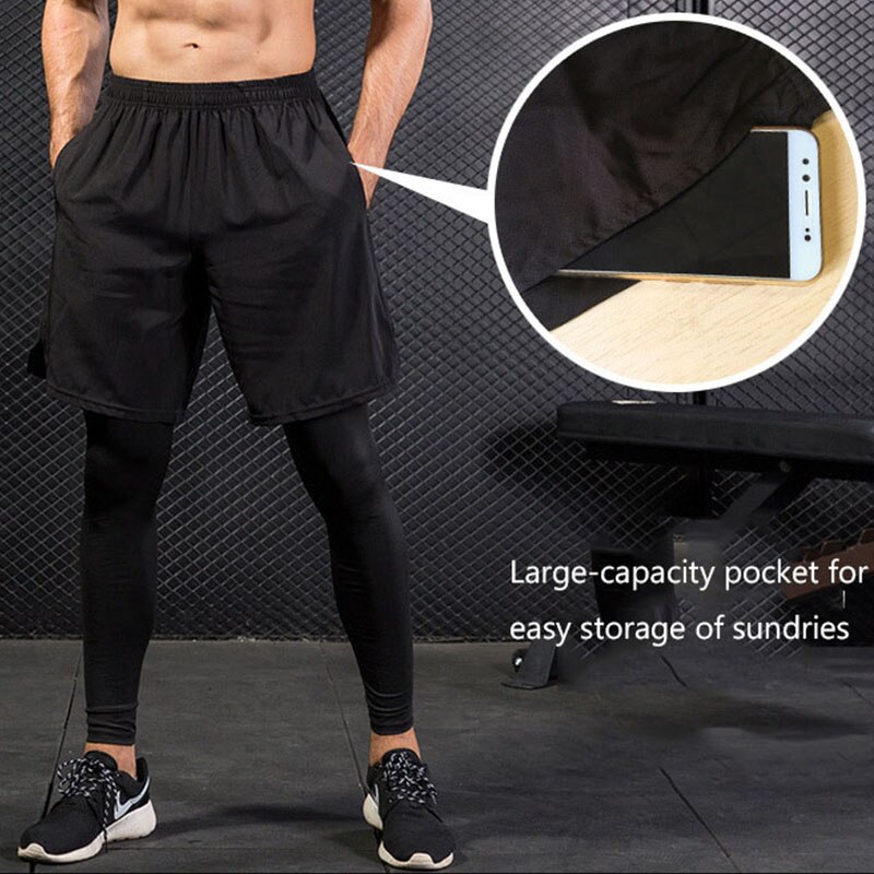 Männer Lauf Hosen 2 In 1 Sport Fußball Training Jogging Hose Atmungsaktiv Schnell Trocknend Engen Fitness-Studios Fitness Hosen für männer Männlich