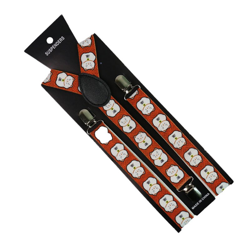 Winfox 2.5cm Wide Animal Print Cat Braces Suspenders Men Women Clip on Suspenders Adjustable Clothes Pants: 02
