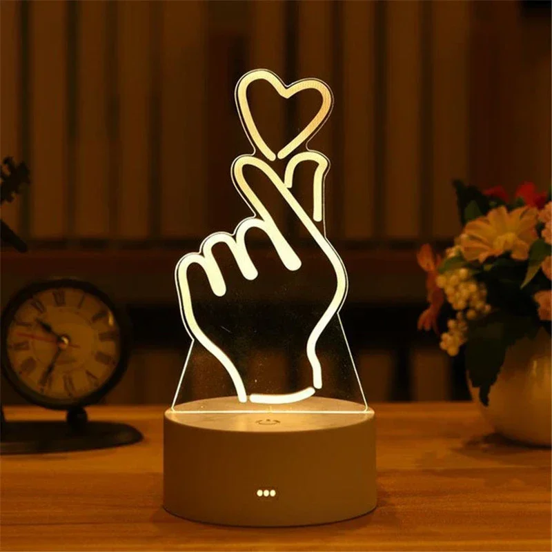3D Illusion visuelle veilleuse visuelle créative LED lampe de bureau changement USB alimenté pour les enfants: Rose Rouge