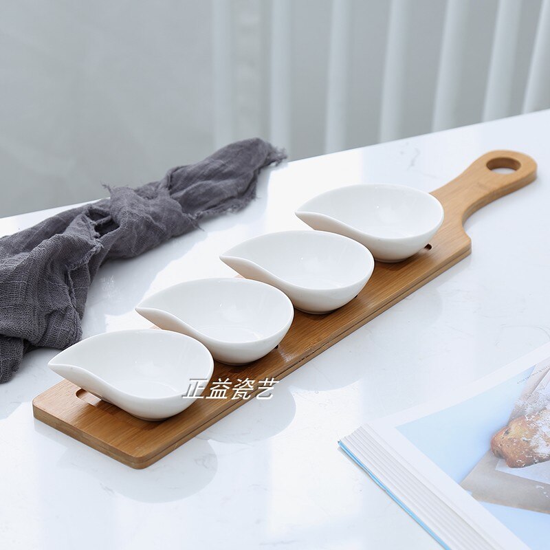 Japanese-style fruit platter tray ceramic cutlery dish snacks / nuts / desserts natural bamboo tray set / sauce dish: Ys0272-7