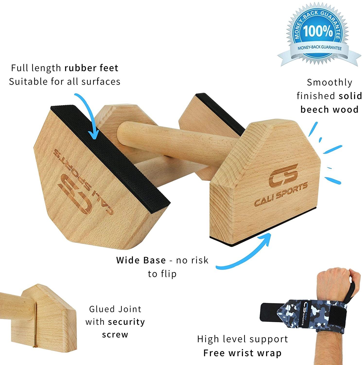 Push Up Handles Wooden Push Up Bar for Jump Throughs Handstand Pushups and Calisthenics Fitness Exercise Equipment for Home