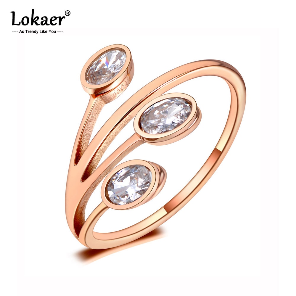 Lokaer Titanium Rvs 3Pcs Bladeren Ring Trendy Rose Gold Cz Crystal Bohemen Ringen Sieraden Voor Vrouwen Meisjes r20001