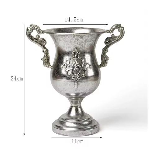 Jarrón de copa de hierro Retro europeo, decoración del hogar, sala de estar, arreglo de figuritas de flores, artesanías, adornos de maceta de Metal para Hotel: Caqui oscuro