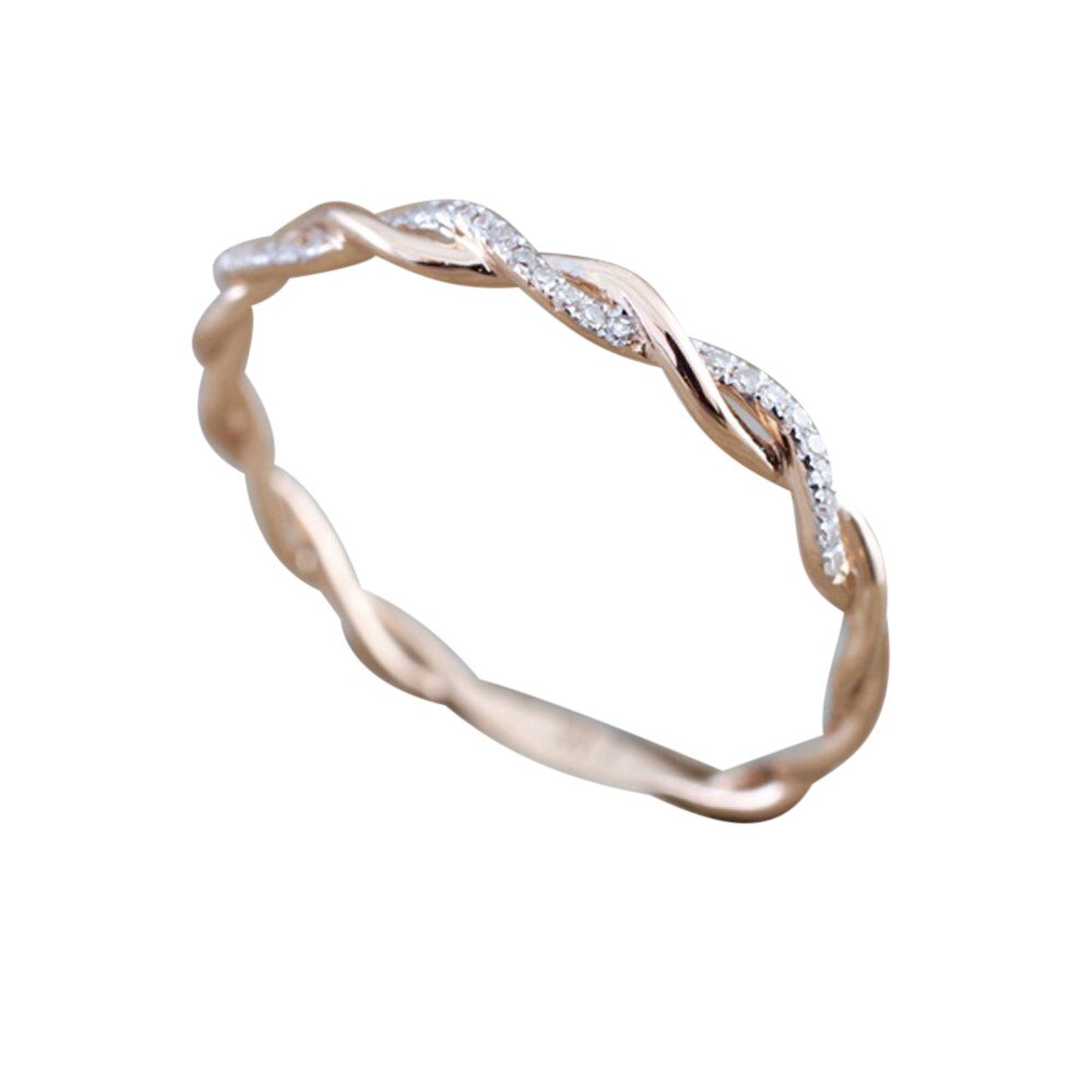 Rose Goud Kleur Twist Klassieke Zirconia Bruiloft Engagement Ring Voor Vrouw Meisjes Oostenrijkse Kristallen Ringen Bague Femme