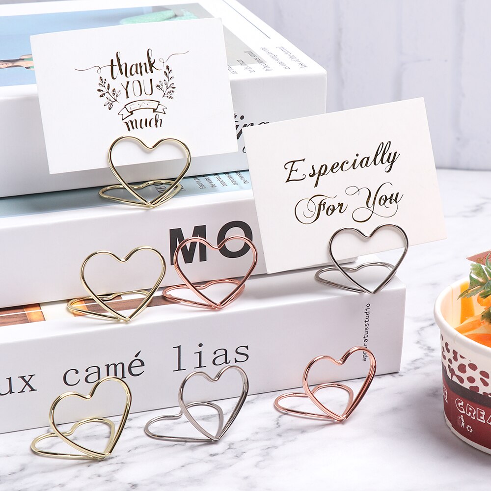 1PC Romantic Diamond Shape Photos Clips Holder Metal Clamps Stand Wedding Party Desktop Decorations Place Card Holder Supplies