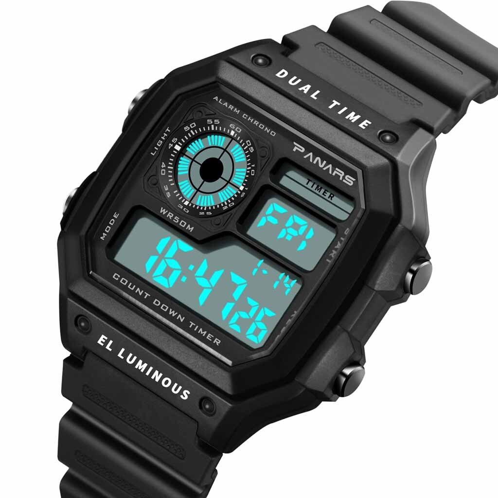 Waterproof Dual Time Personality Men's Multi Function LED Electronic Watch