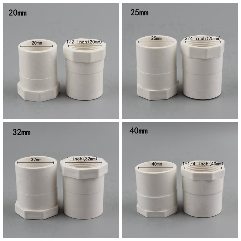ID 20/25/32/40/50Mm Female Thread Straight Connector PVC Pipe Adapter Fish Tank Fittings Garden Irrigation Accessories